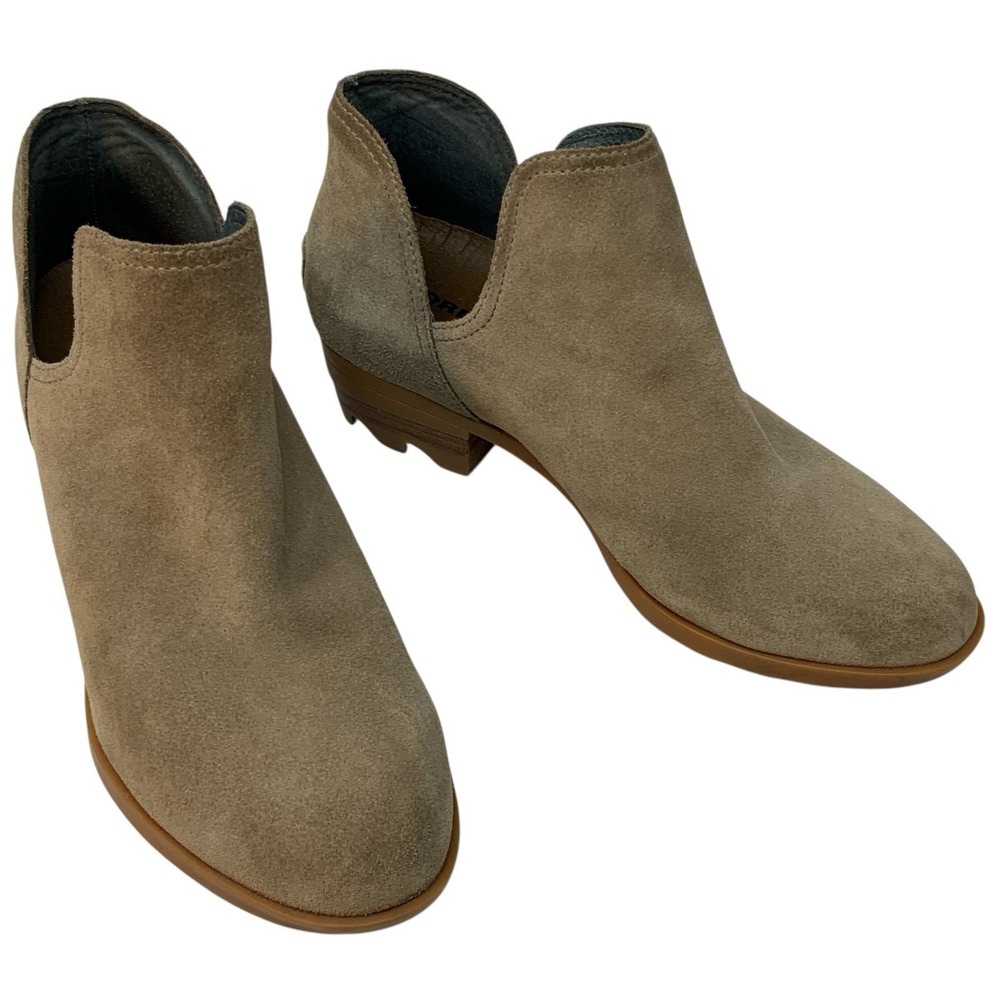 Sorel Lolla II Cut Out Bootie Beige Tan Camel Suede Pull On Ankle Boots Size 8